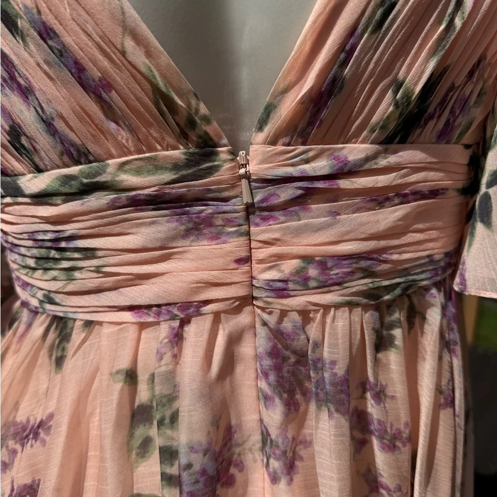 Ieena for Mac Duggal Pink Floral Flutter Sleeve Deep V Neck Mini Dress Size 6 - Picture 8 of 16